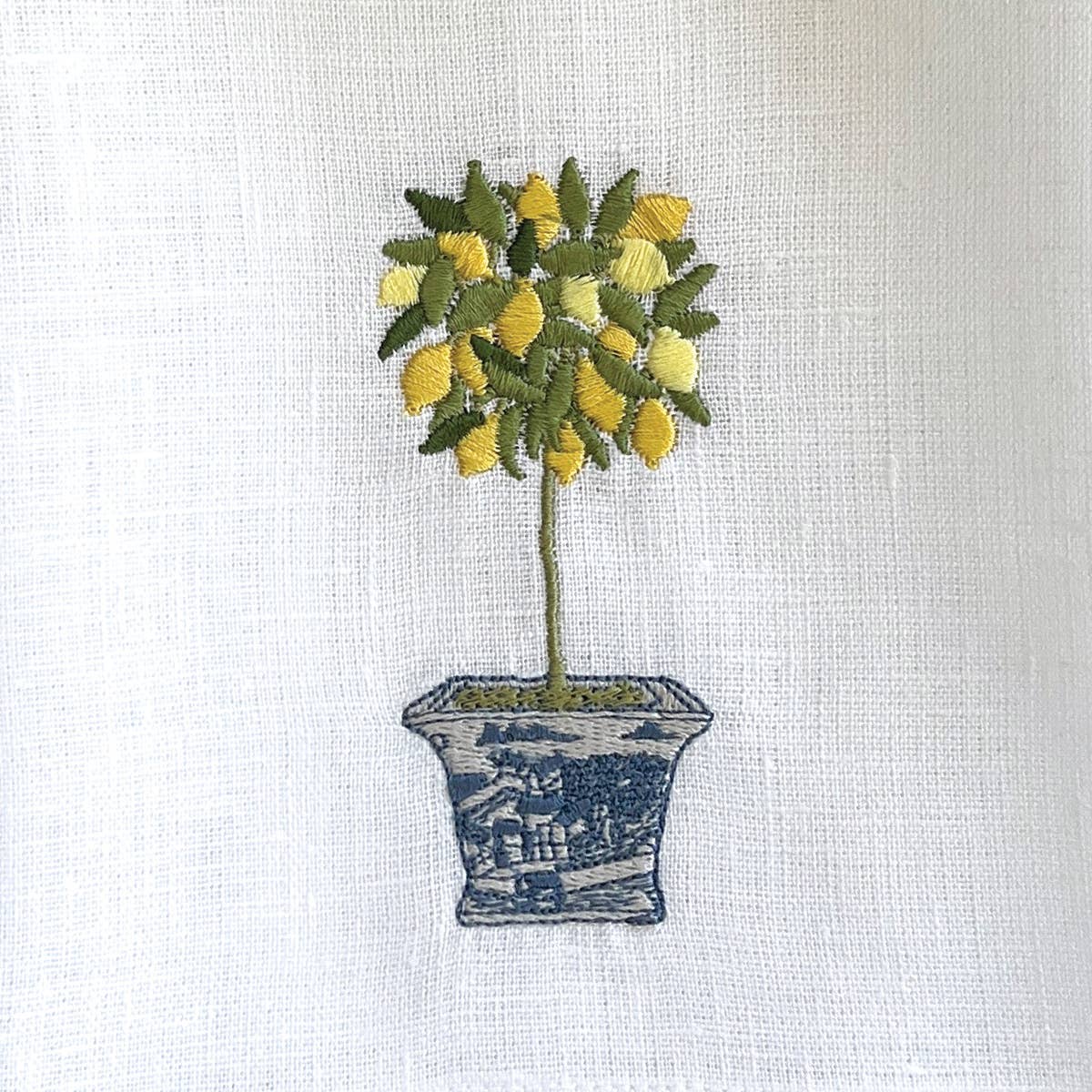 Lemon Topiary Linen Towel: White