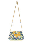 Capri Lemons Yellow and Blue Beaded Crossbody Handbag