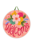 Welcome Pink Plaid Doorhanger