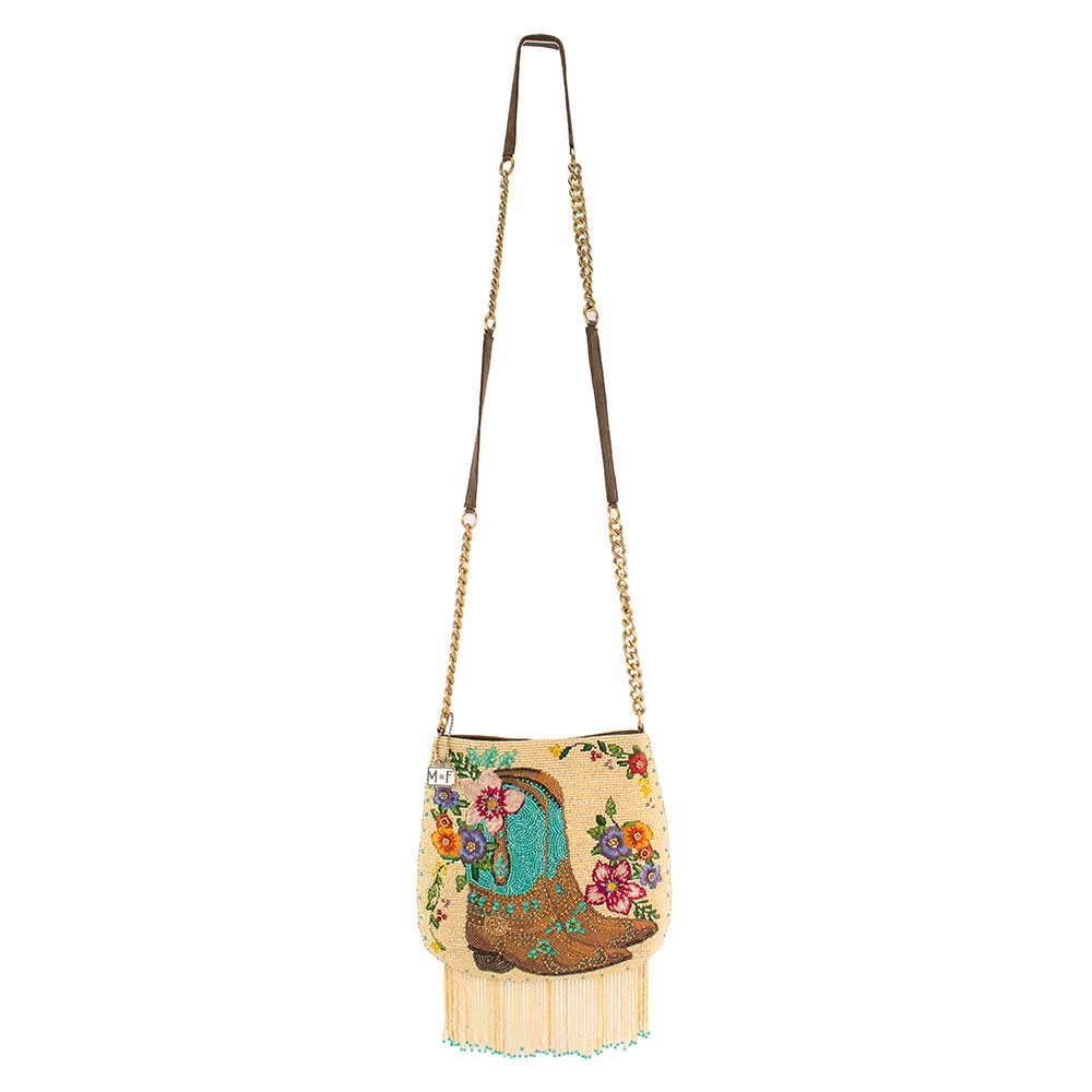 Line Dance Beaded Cowboy Boots and Flowers Crossbody Handbag