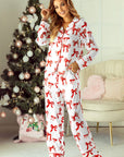 Christmas Bow Print Long 2pcs Pajama Set