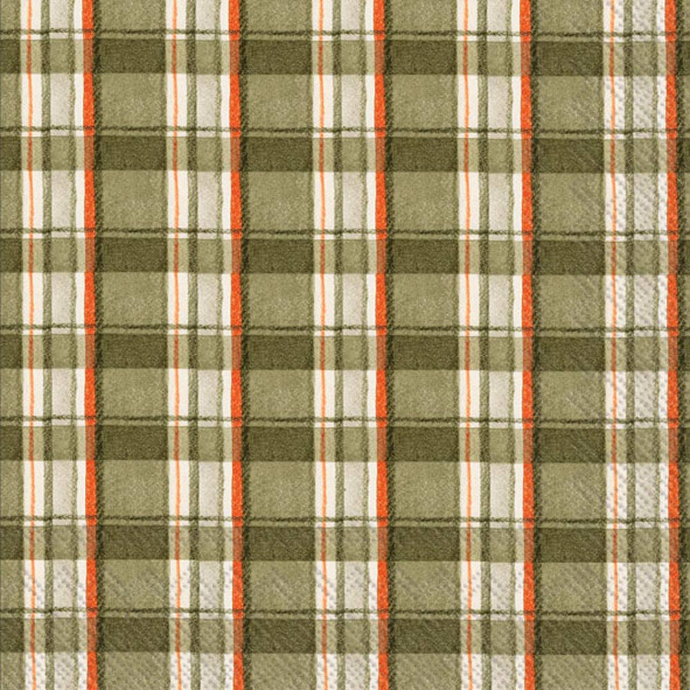 Green and Orange Plaid Cocktail Napkins