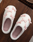 Ribbed Bow Decor Plush House Slipper: White / 6(37)