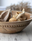 Natural Carved Bead Wood Serving Bowl