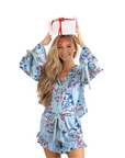 Holiday Ginger Jar Stripe Satin Ruffle Short Pajama Set