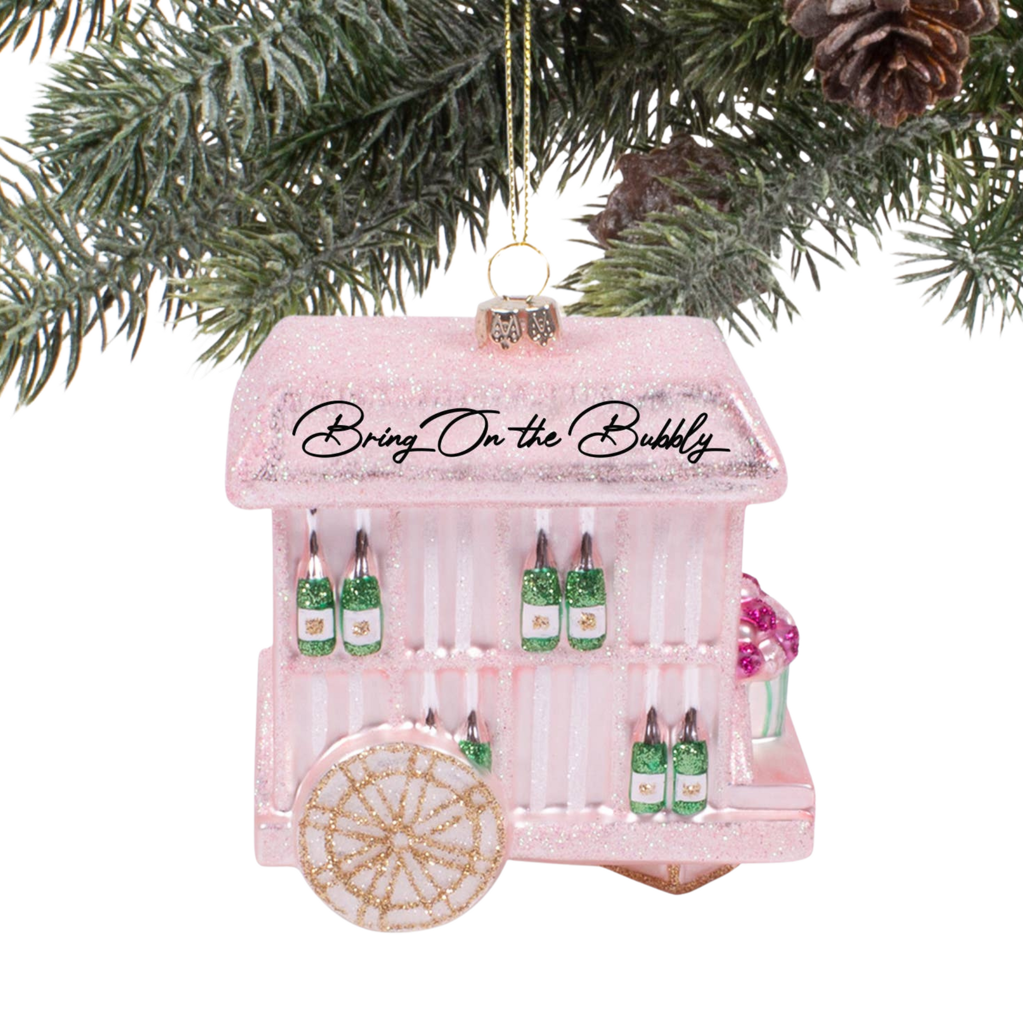 Bubbly Cart Boxed Glass Ornament