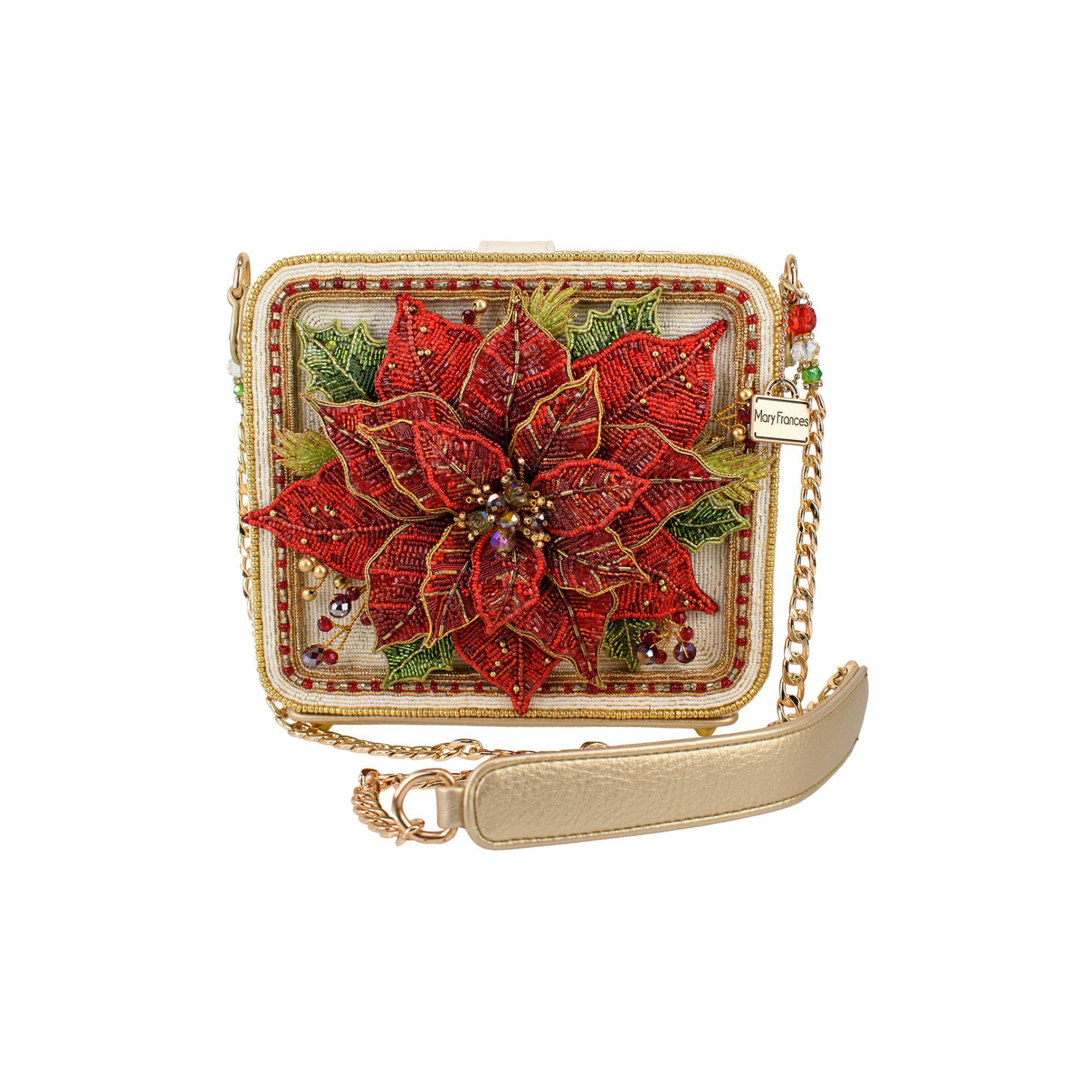 Poinsettia 3D Red And Gold Beaded Handbag