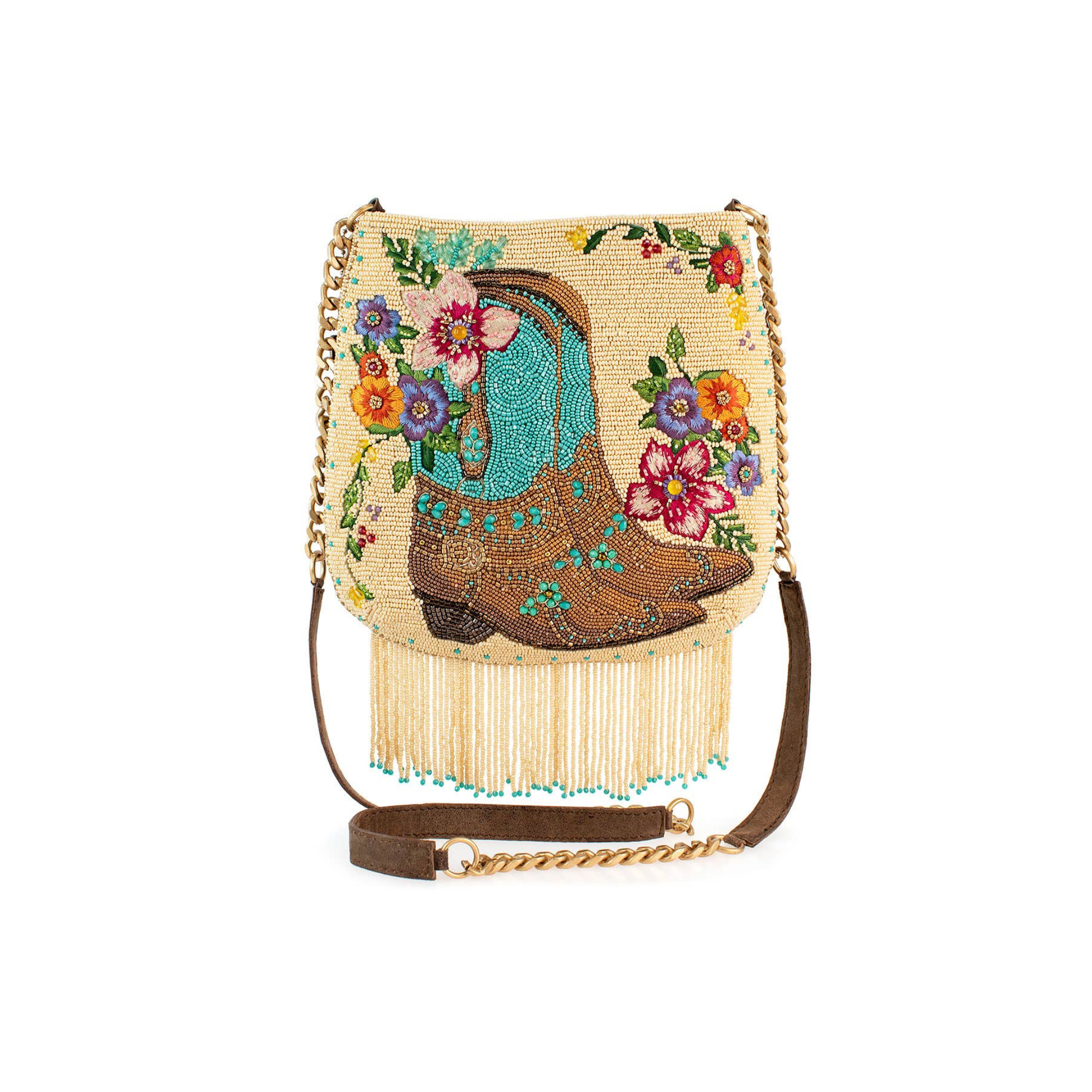 Line Dance Beaded Cowboy Boots and Flowers Crossbody Handbag