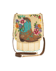 Line Dance Beaded Cowboy Boots and Flowers Crossbody Handbag