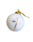 White / Gold Cruix Glass Ball Ornament