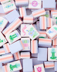 Luminaire Mahjong tiles in pink and purple.