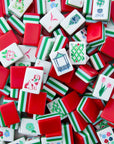 Nantucket tiles in reds, green, and blues.