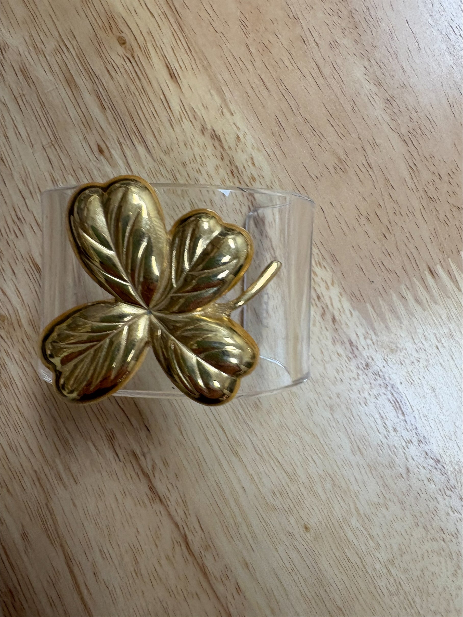 Acrylic Cuff with Vintage Clover Brooch