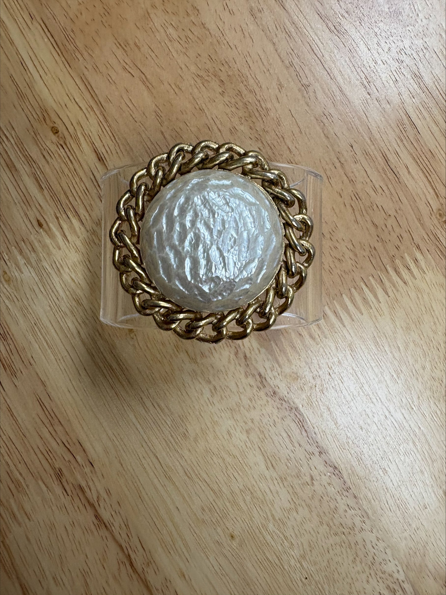 Acrylic Cuff with Vintage Pearl with Braided Circle