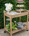 Provence Whitewash Rattan Bar Cart