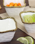 White and Gold Beaded Square Snack Bowl
