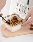 White and Gold Beaded Square Snack Bowl