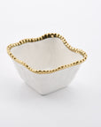 White and Gold Beaded Square Snack Bowl