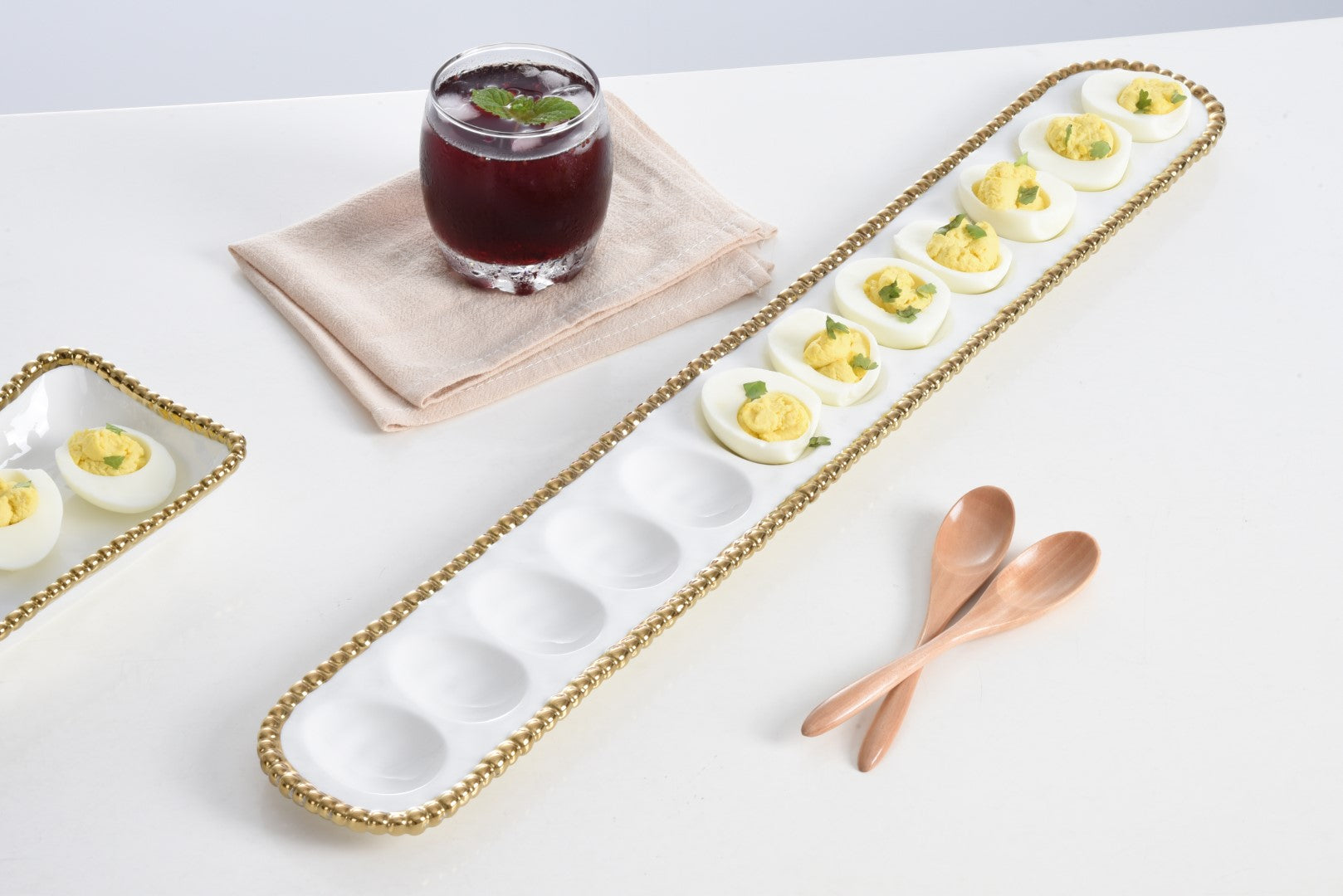 White and Gold Beaded Deviled Egg Tray