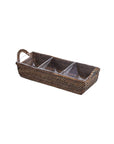 Rattan Rectangular Server with 3 Glass Dishes