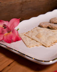 White Scalloped Gold Rim Ceramic Platter