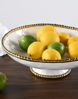 White and Gold Beaded Footed Bowl