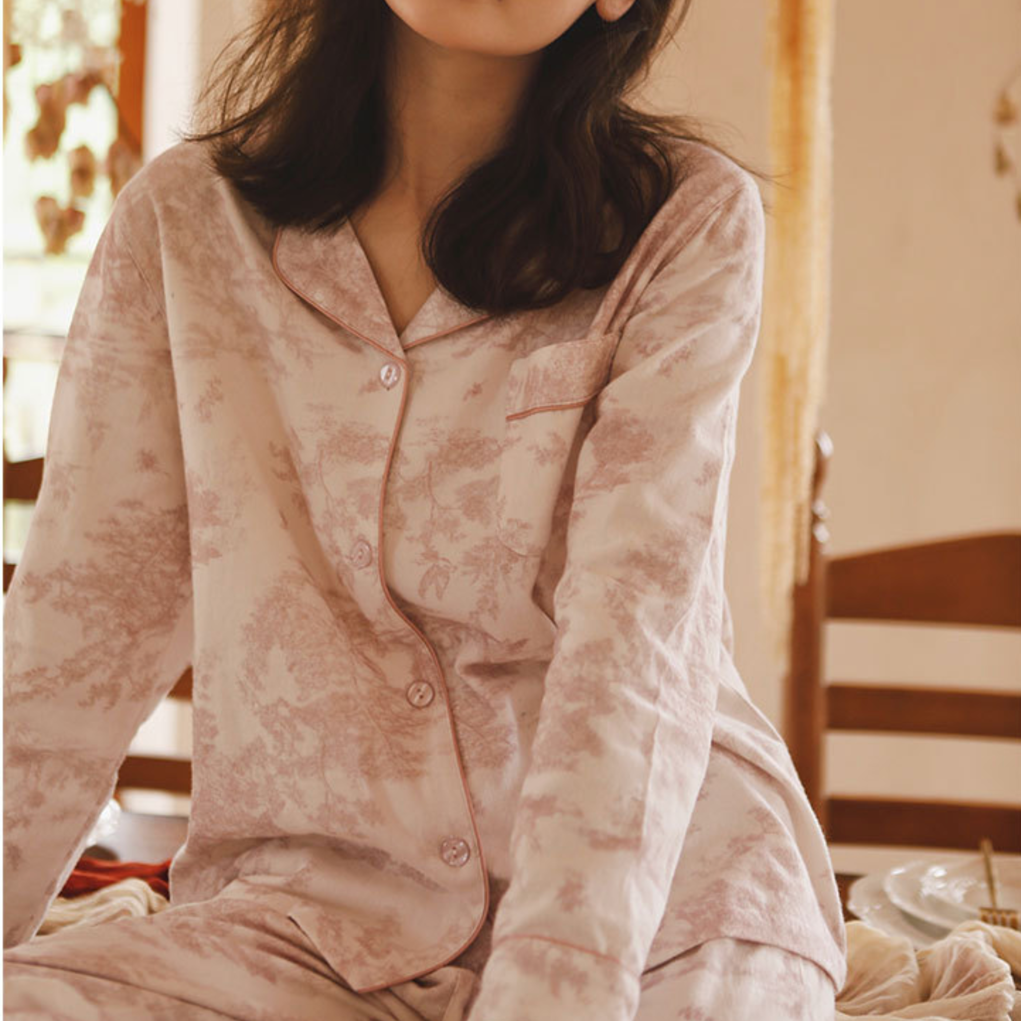 Soft Pink Toile Print Loungewear – Fall &amp; Winter Cozy : L