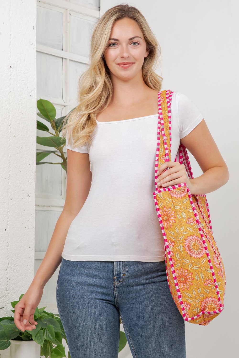 Orange Floral Quilted Cotton Tote Bag
