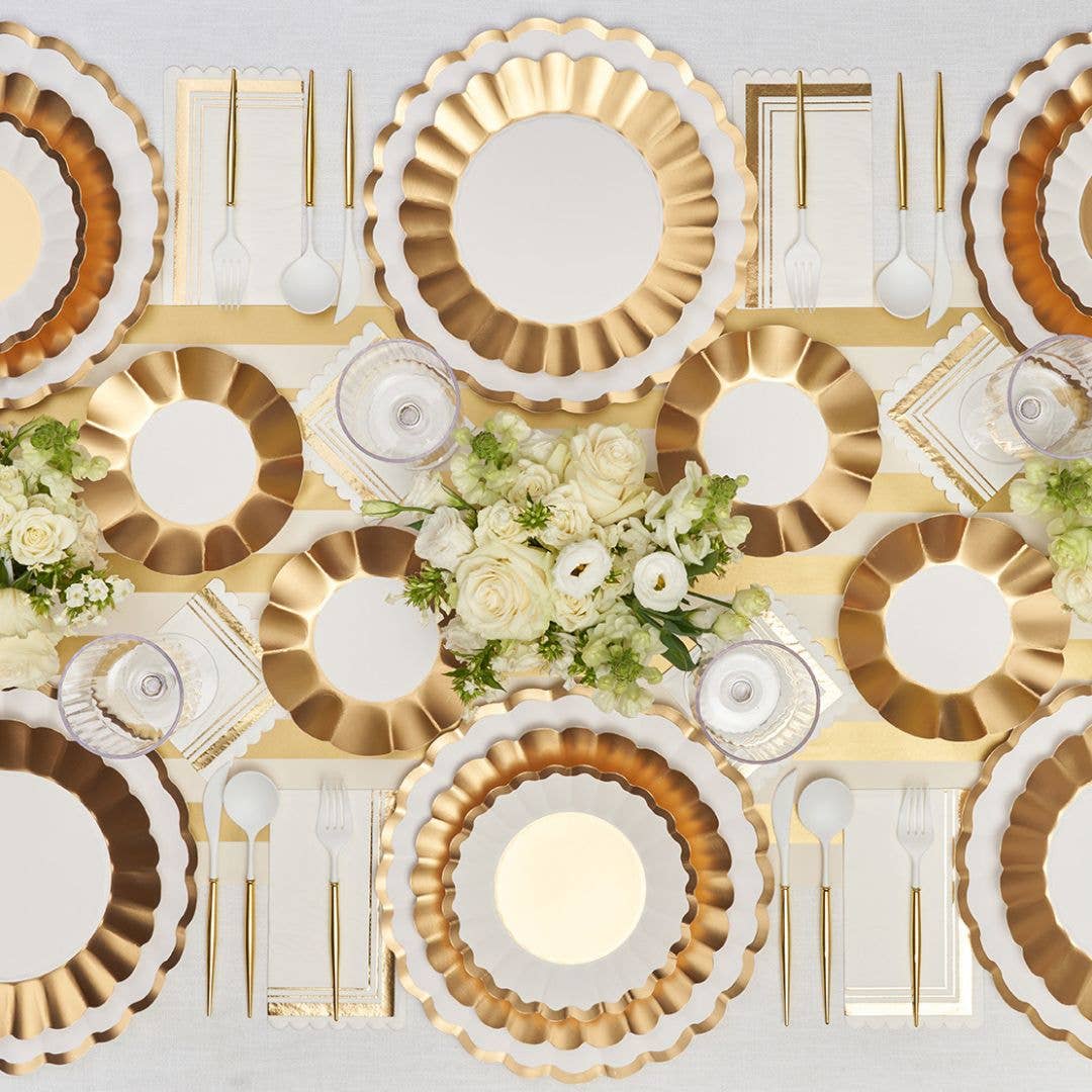 Dinner Plate Gold &amp; White, 8 pkg