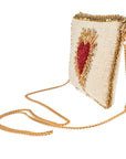 Heart Burst Beaded Red Heart with Ivory Crossbody Phone Bag