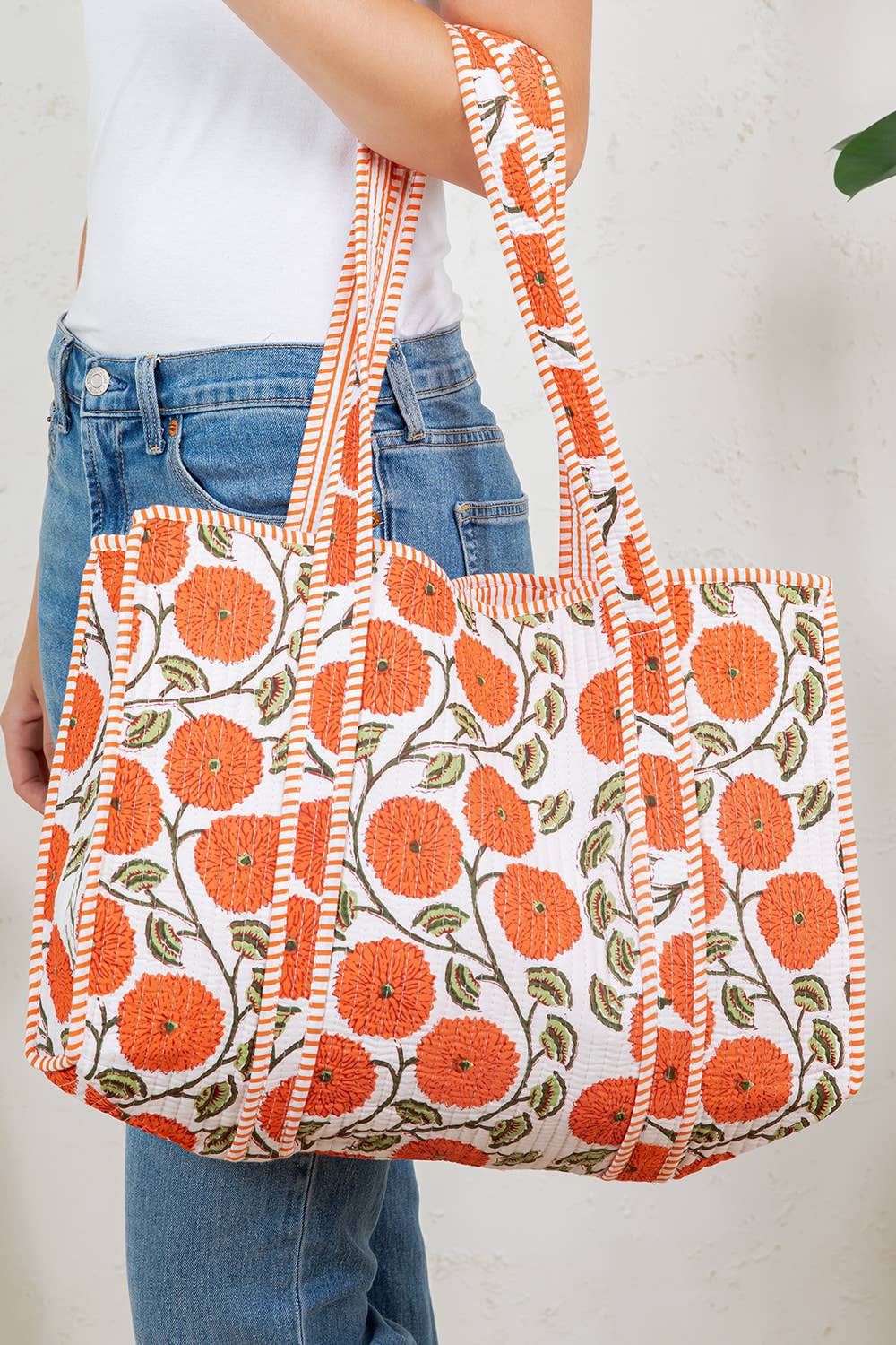 Orange Poppy Quilted Tote Bag