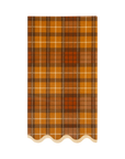 Plaid patterned fabric paper guest napkin with a scalloped edge on a white background