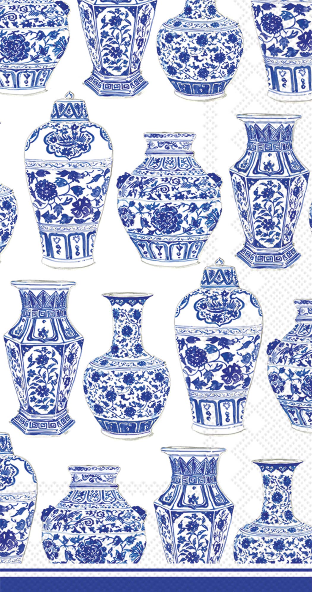 Pattern of blue and white decorative vases on a white background napkin
