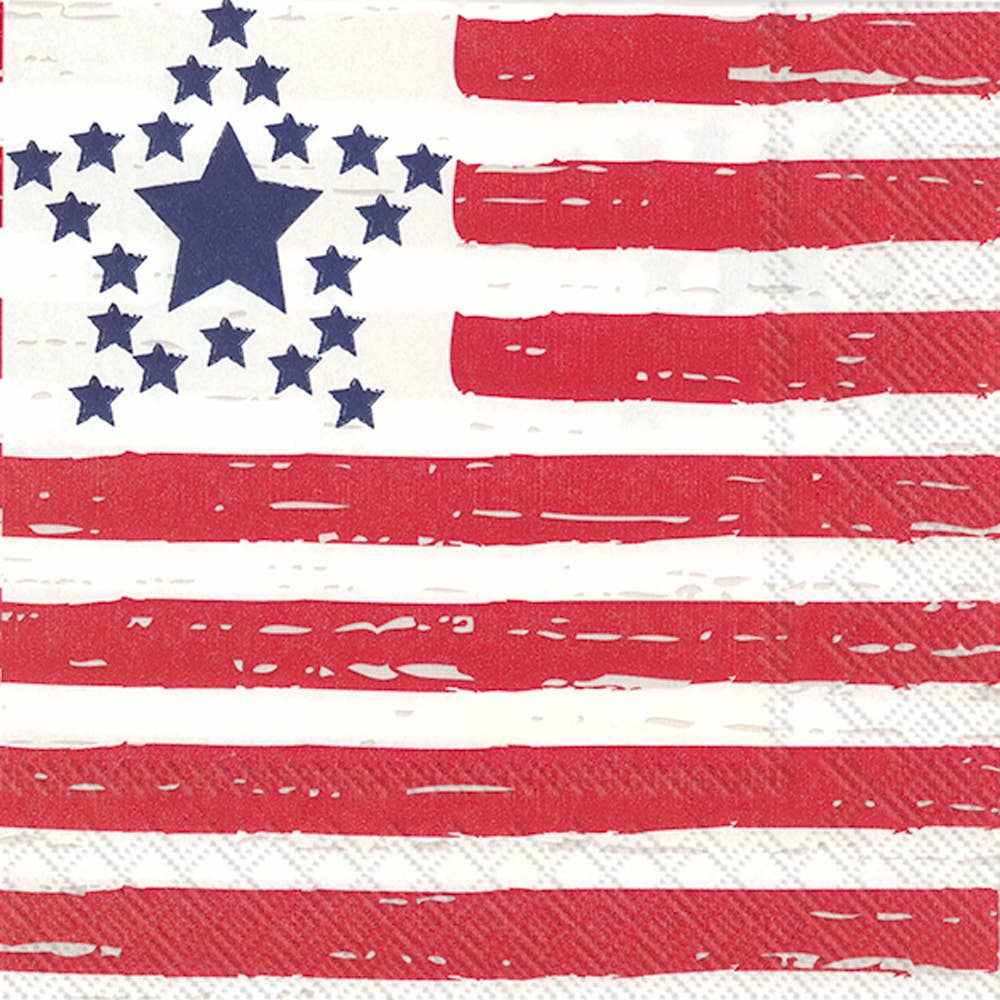 Distressed American flag with blue stars on a white background paper cocktail napkin