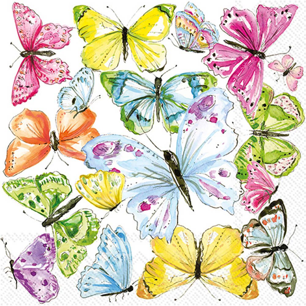 Colorful butterflies on a white background cocktail napkin
