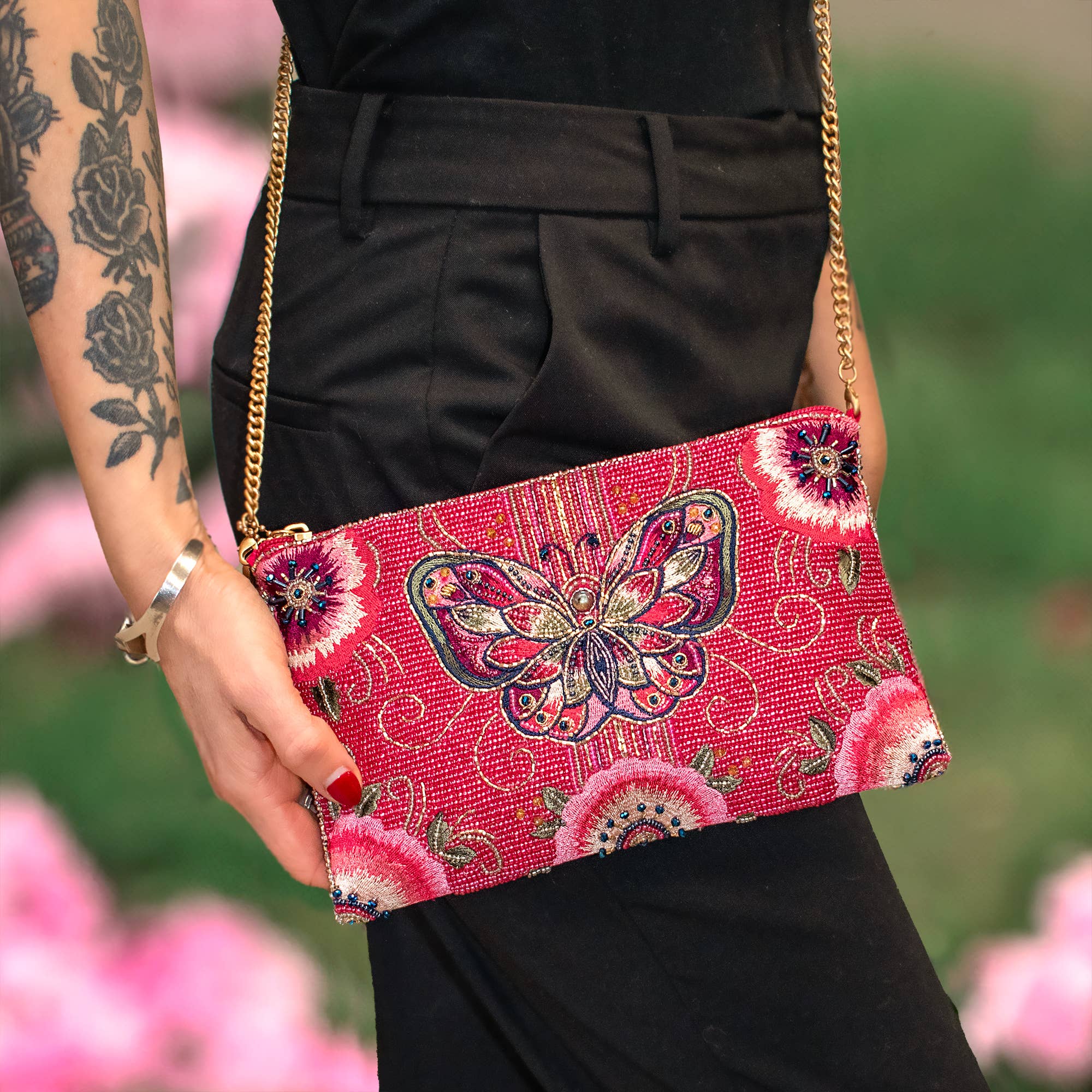Social Butterfly Beaded Butterfly Mini Crossbody Handbag