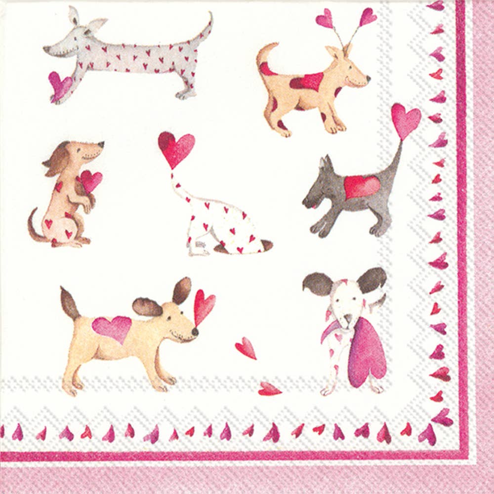 Paper Cocktail Napkins 20ct Love Heart Dogs