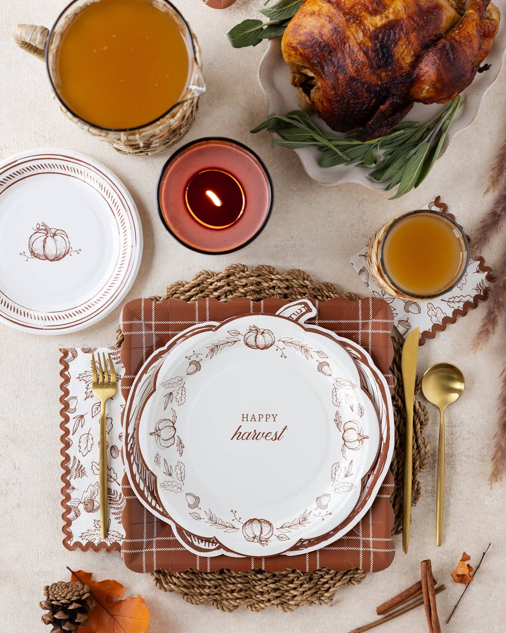 Pumpkin Line Art Paper Plates