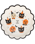 Halloween-themed plate with cartoon characters on a white background
