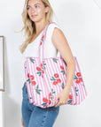 Pink Cherry Quilted Cotton Tote Bag
