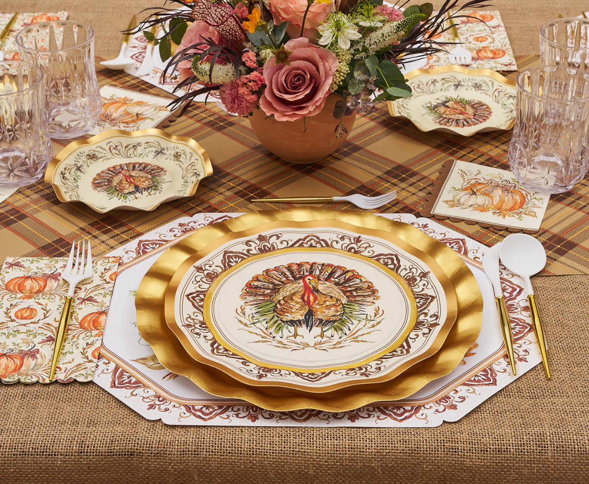 Turkey &amp; Gourds Dinner Plates/8pk