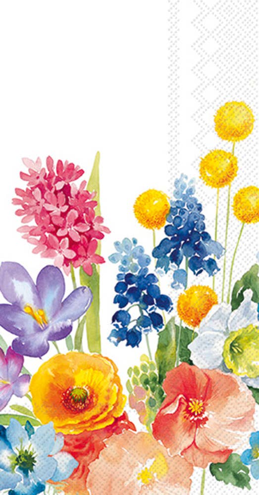 Colorful watercolor flowers on a white background napkin