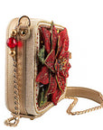 Poinsettia 3D Red And Gold Beaded Handbag