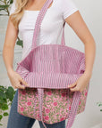 Pink Floral Quilted Cotton Tote Bag