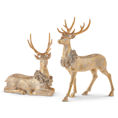 Gold Deer with Wreath, Set of 2