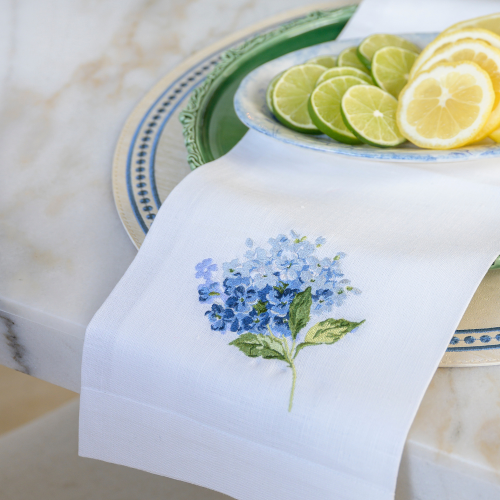 Hydrangea Towel - New: White (Blue)