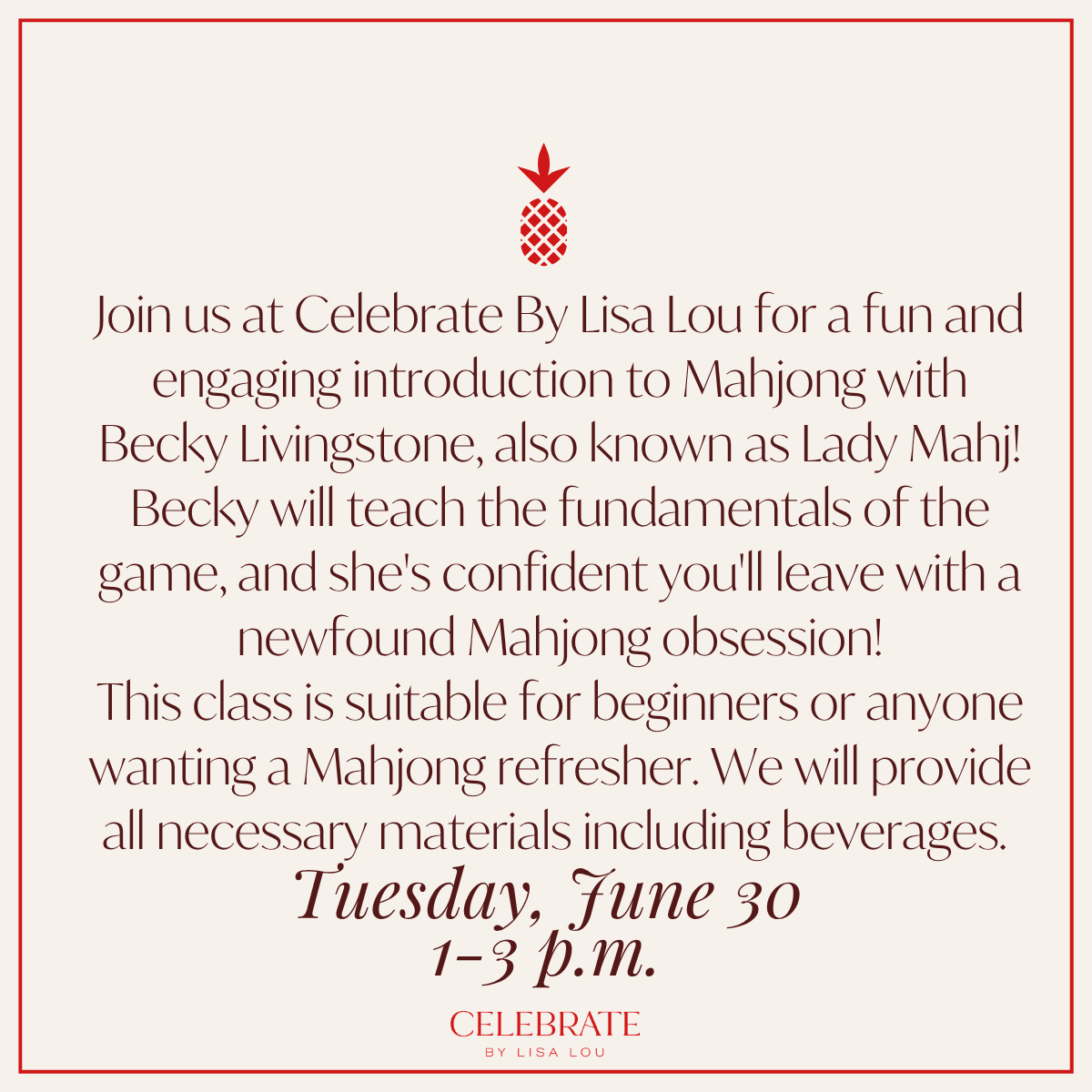 Afternoon Beginner Mahjong | June 30