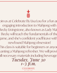 Afternoon Beginner Mahjong | June 30