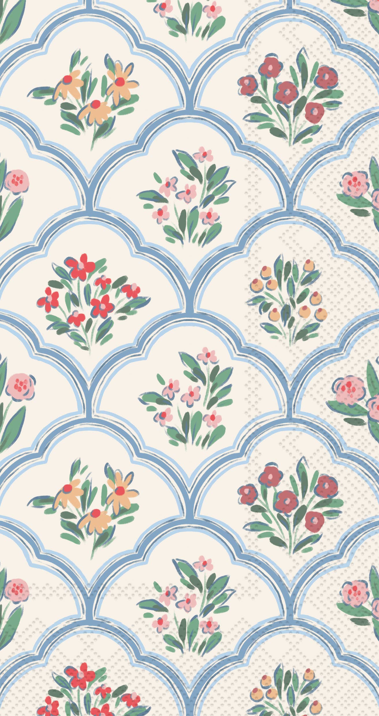 Decorative Guest napkin with floral patterns and blue geometric shapes