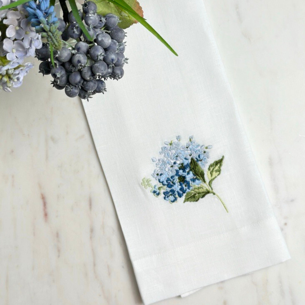 Hydrangea Towel - New: White (Blue)